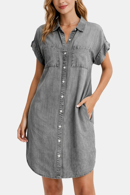 Kaiah – Button Front Casual Mini Denim Dress