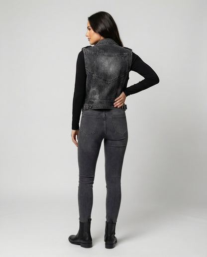 Kutti | Damska Kamizelka Denim Biker Bez Rękawów Casual
