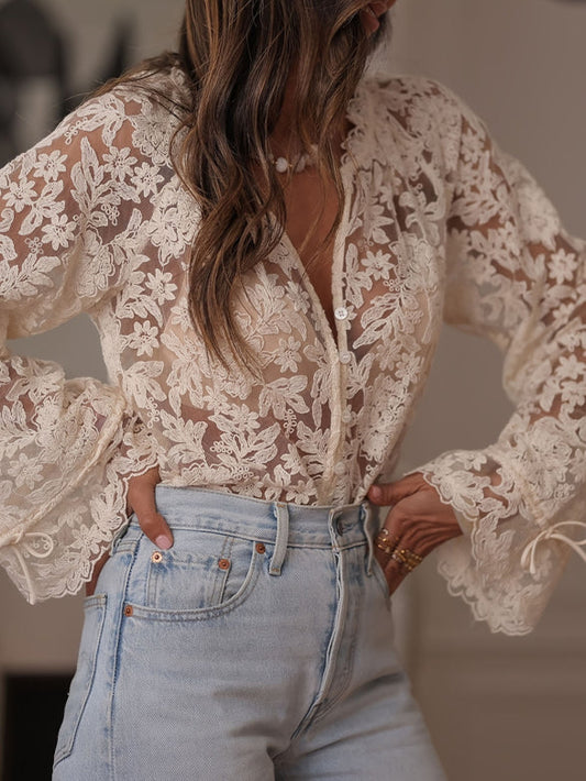 Kanten shirt Dames | V-hals & knoopsluiting voor een elegante look