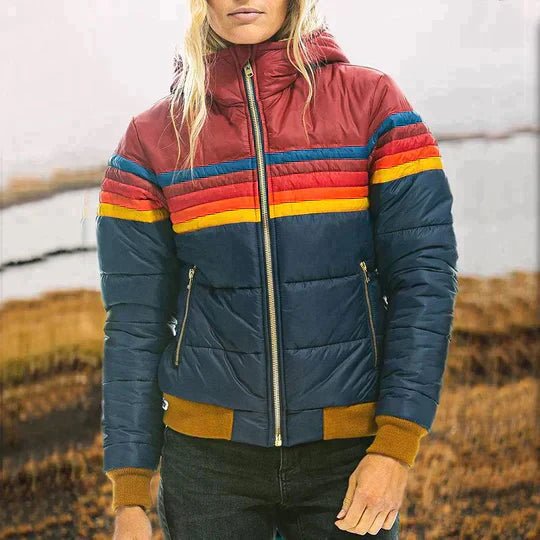 Karina | Modische Retro-Winterjacke für Damen mit Streifenmuster 1