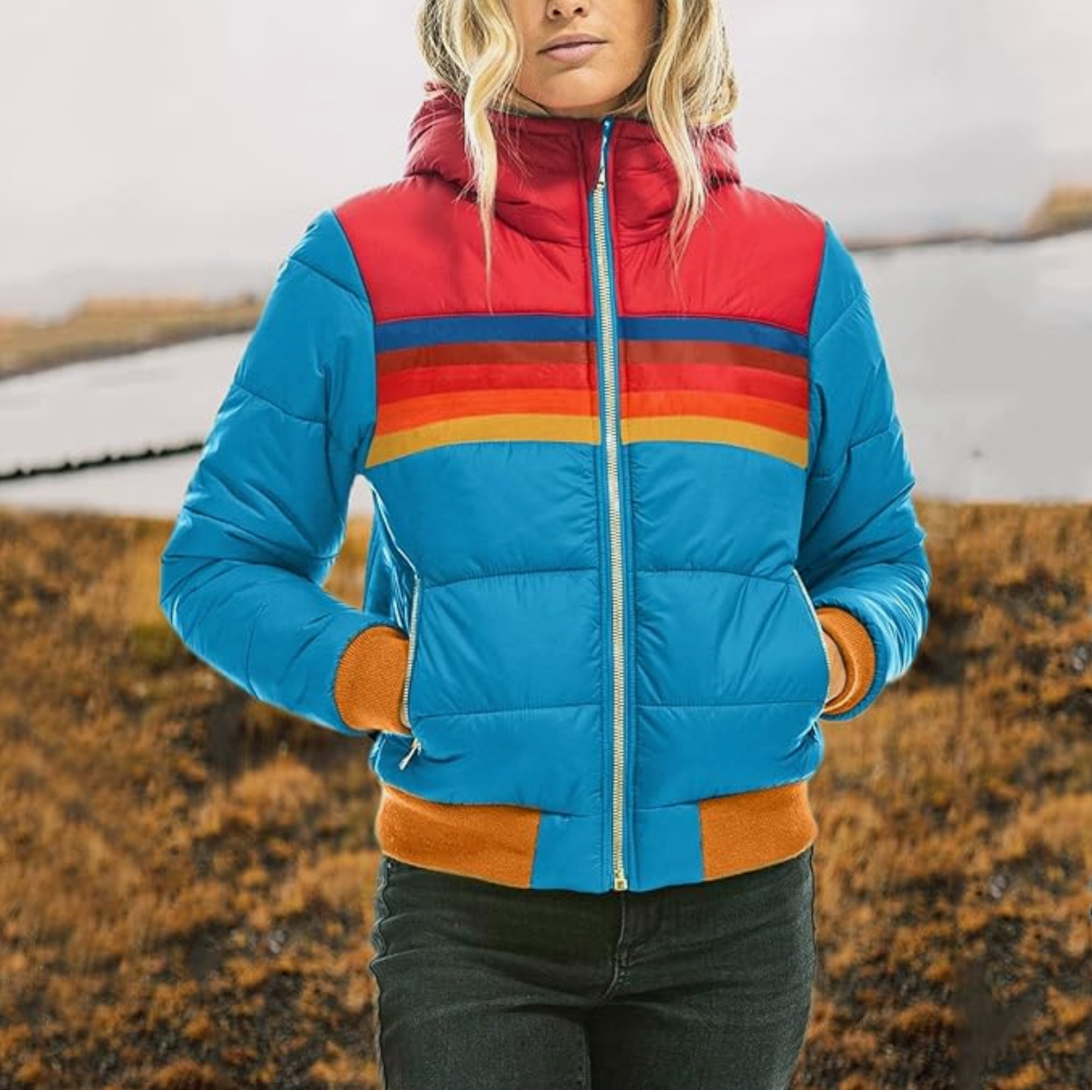 Karina | Modische Retro-Winterjacke für Damen mit Streifenmuster 2