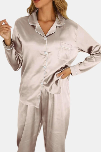 Katerina - Button Down Lapel Collar Set Pyjamas