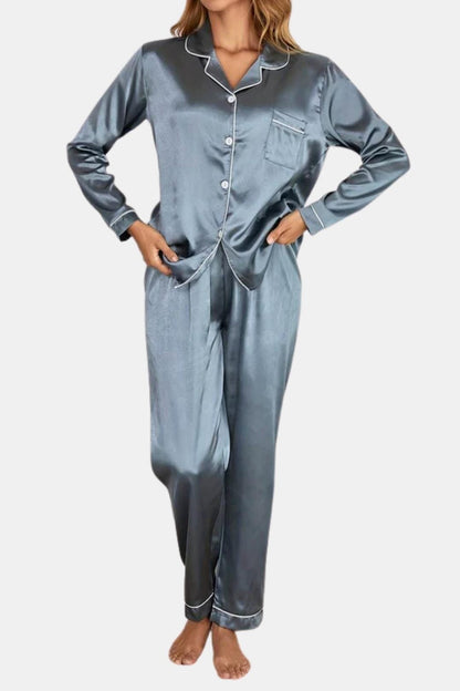 Katerina - Button Down Lapel Collar Set Pyjamas