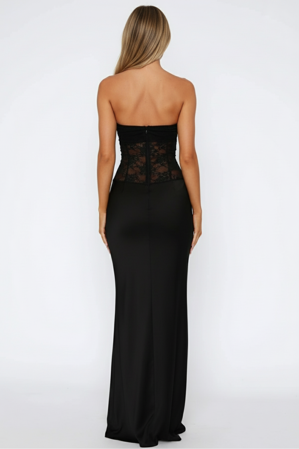 Women's Strapless Lace Patchwork Mermaid Maxi Dress - Elegant Evening Gown