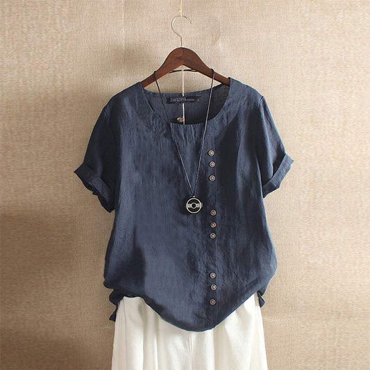Katoenen top | Knoopdetail & Relaxte Pasvorm