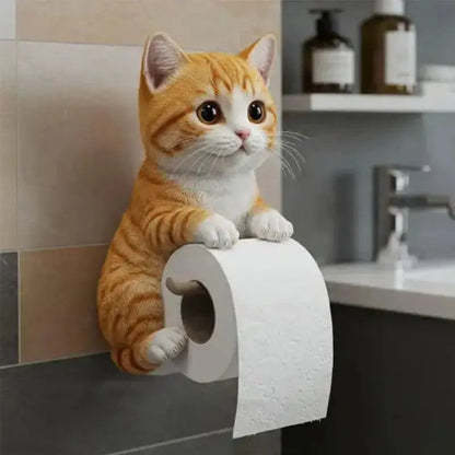 Charming Cat-Themed Toilet Paper Holder in Resin