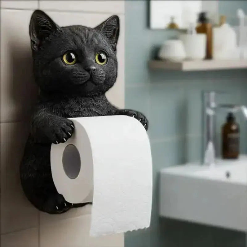 Charming Cat-Themed Toilet Paper Holder in Resin