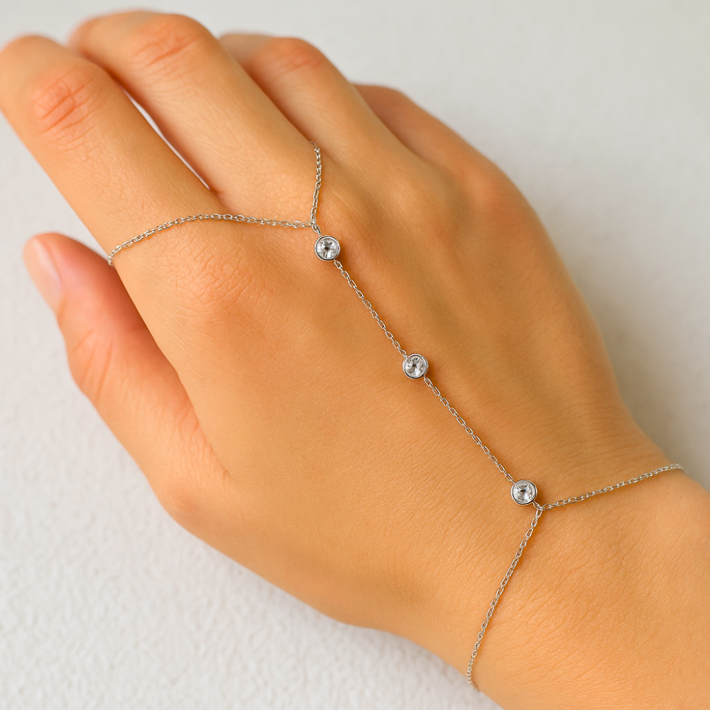 Kedjesmycke | Fingerring Palm Kristall Armband