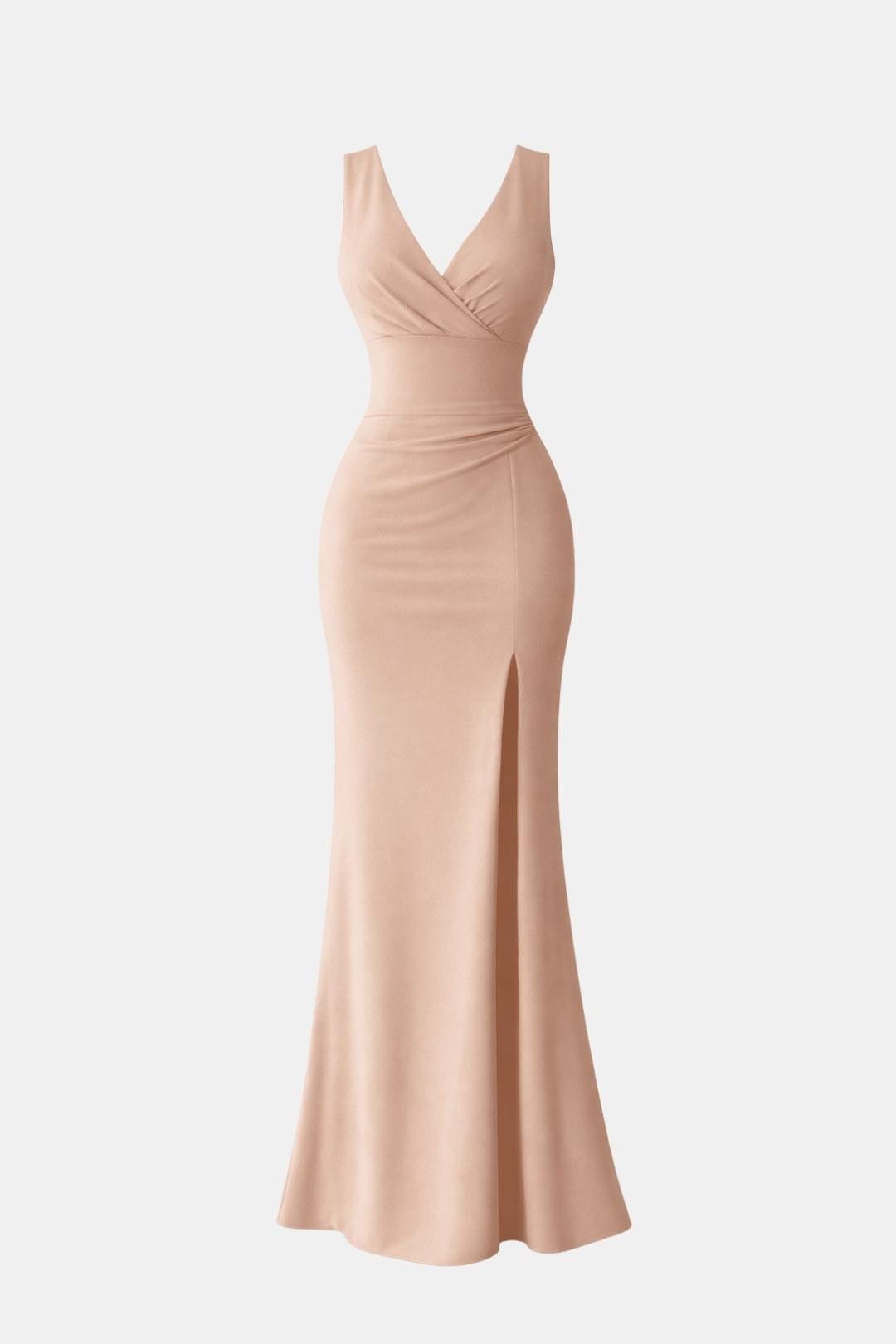 Keira – Sleek V-Neck Maxi Dress with Thigh-High Slit