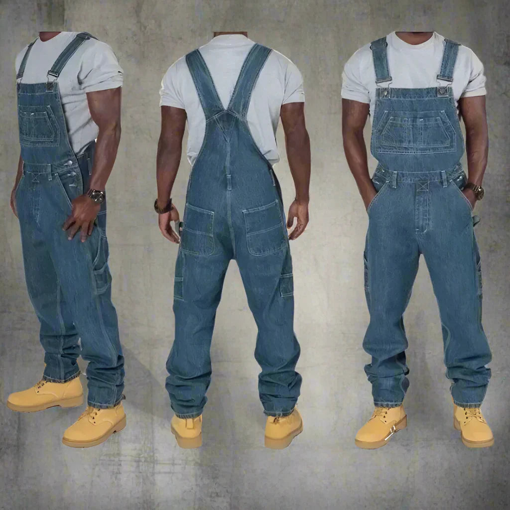 Kelim | Rechte denim overall met splice accenten 2