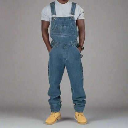 Kelim | Rechte denim overall met splice accenten 3