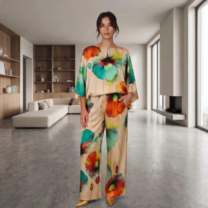 Kellie  - Floral Print Wide-Leg Two-Piece Set