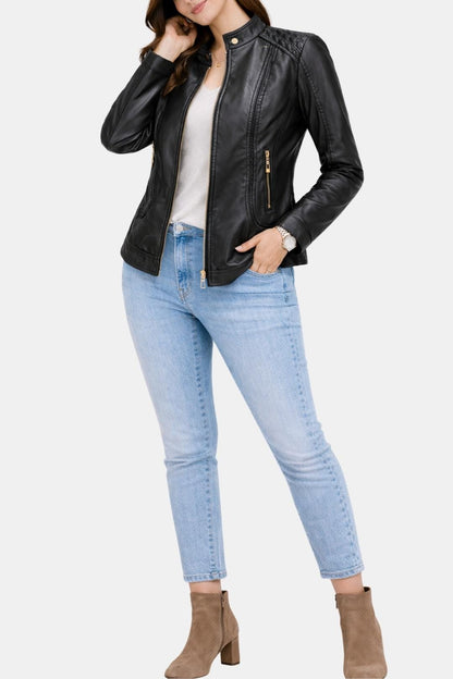 Kenna – Structured Stand-Collar Leather Jacket for Women