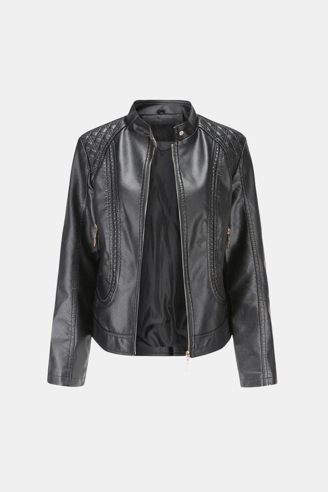 Kenna – Structured Stand-Collar Leather Jacket for Women