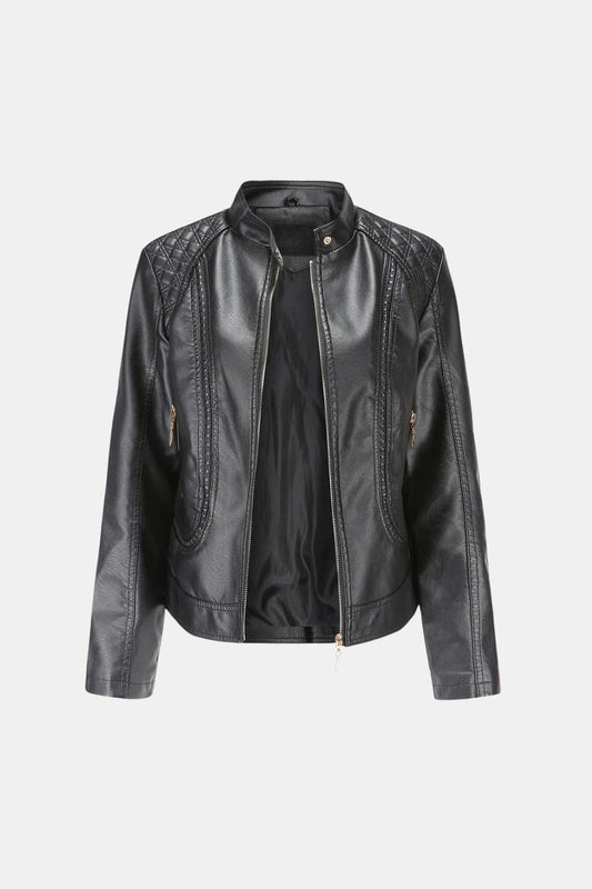 Kenna – Structured Stand-Collar Leather Jacket for Women