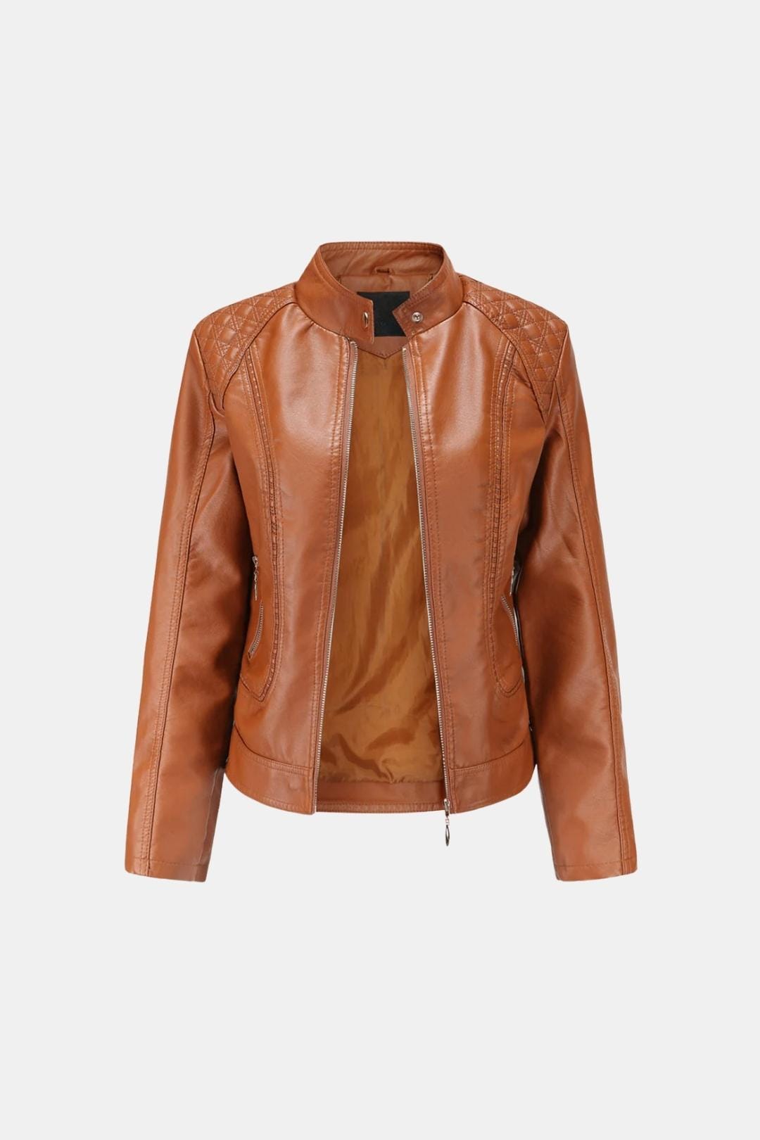Kenna – Structured Stand-Collar Leather Jacket for Women