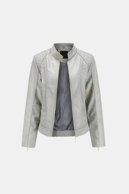Kenna – Structured Stand-Collar Leather Jacket for Women