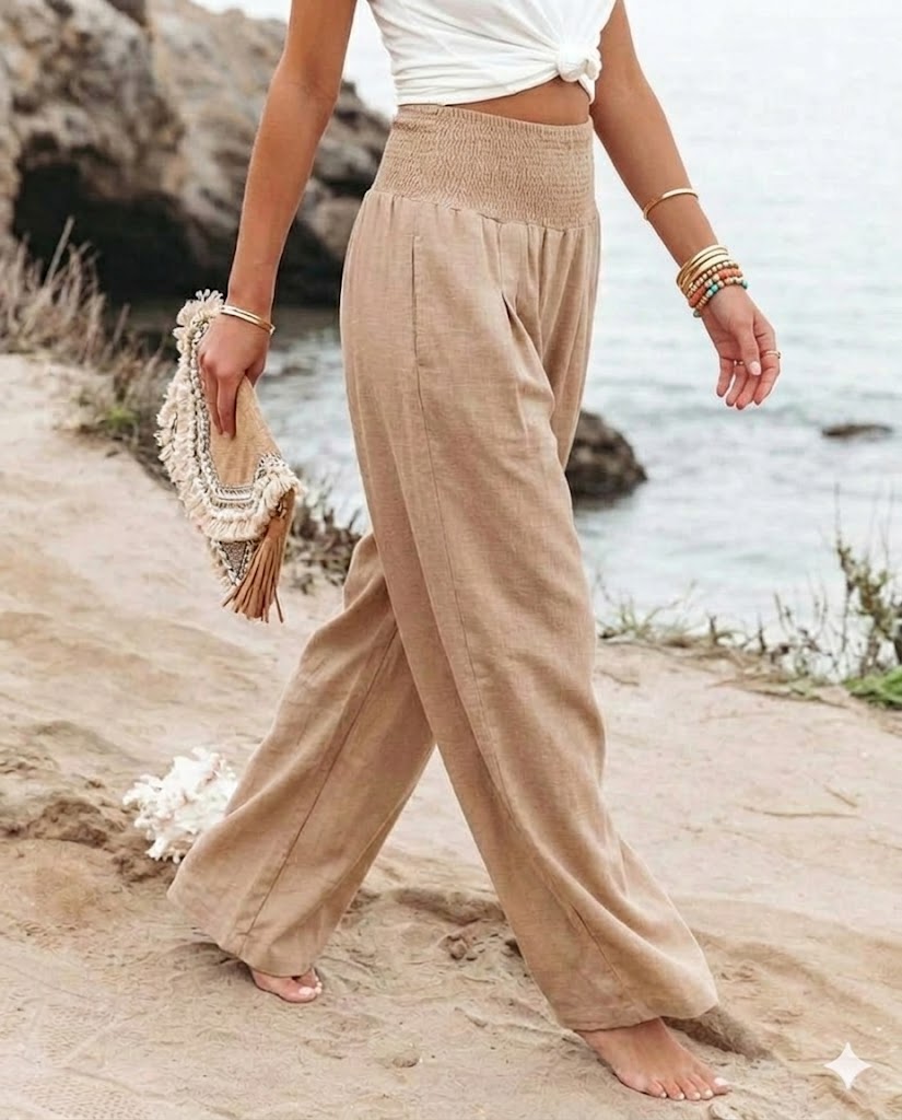 Monica | Woman Linen Trousers With Stretch Fabric And Comfortable Fit | Casual Everyday
