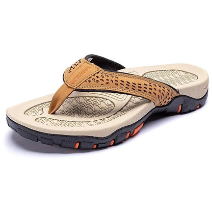 Leather Flip Flops Men’s Cushioned Rubber Sole Summer Sandals