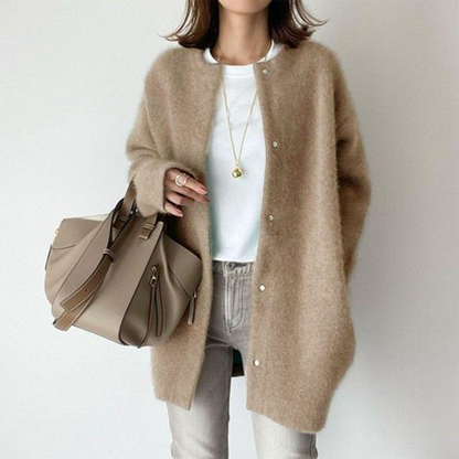 Cardigan Long Boutonné Élégant pour Femme – Pull Confortable à Col Rond