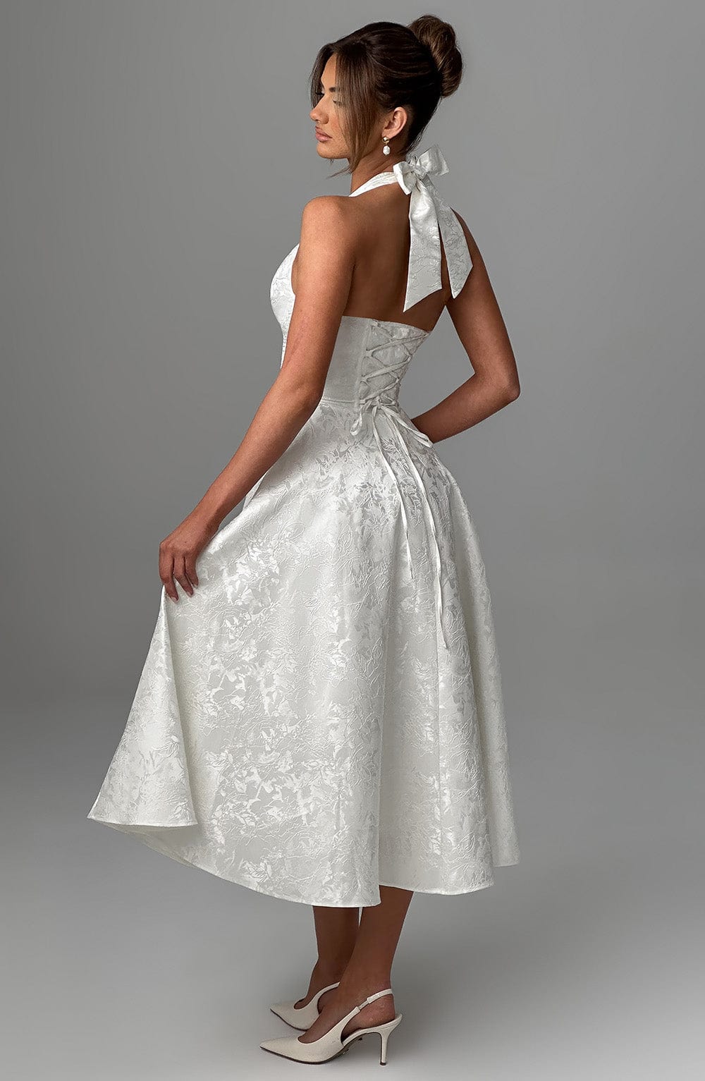 Women’s Wedding Guest Elegant Flared Halter Neck Midi Dress