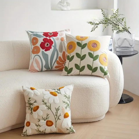 Kissenbezug mit Blumen- & Botanik-Stickerei | Weich und formstabil | Pflegeleicht | HomeBloom