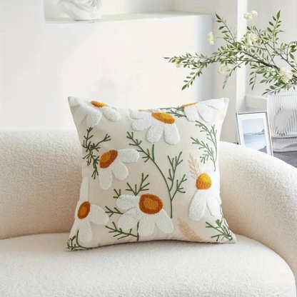 Kissenbezug mit Blumen- & Botanik-Stickerei | Weich und formstabil | Pflegeleicht | HomeBloom