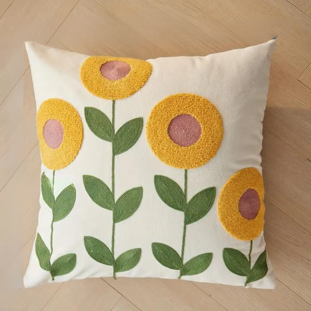 Kissenbezug mit Blumen- & Botanik-Stickerei | Weich und formstabil | Pflegeleicht | HomeBloom