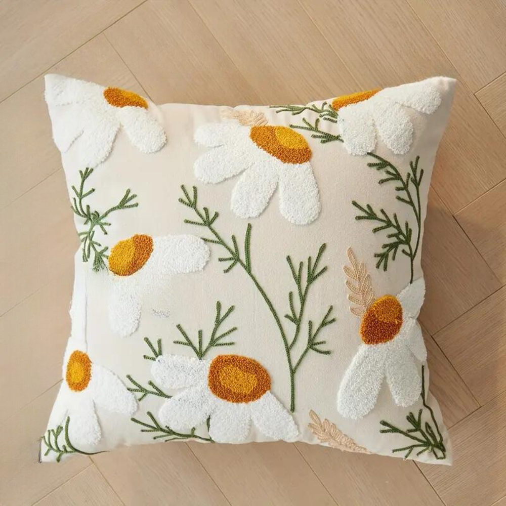 Kissenbezug mit Blumen- & Botanik-Stickerei | Weich und formstabil | Pflegeleicht | HomeBloom