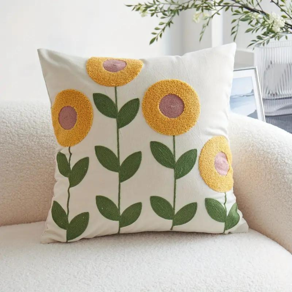 Kissenbezug mit Blumen- & Botanik-Stickerei | Weich und formstabil | Pflegeleicht | HomeBloom