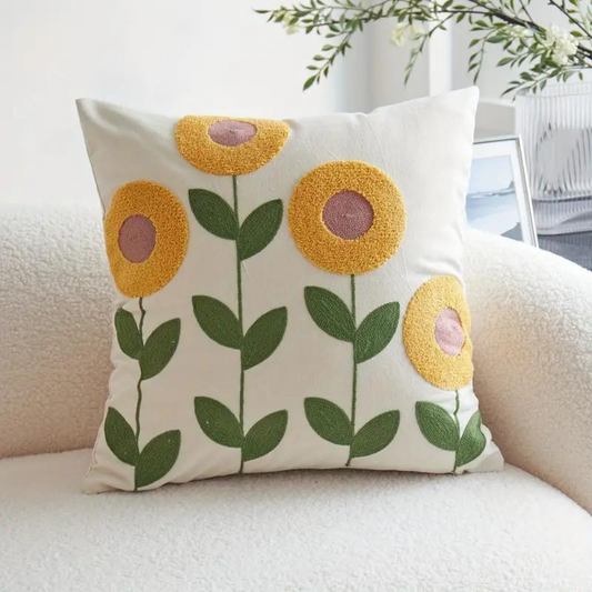 Kissenbezug mit Blumen- & Botanik-Stickerei | Weich und formstabil | Pflegeleicht | HomeBloom
