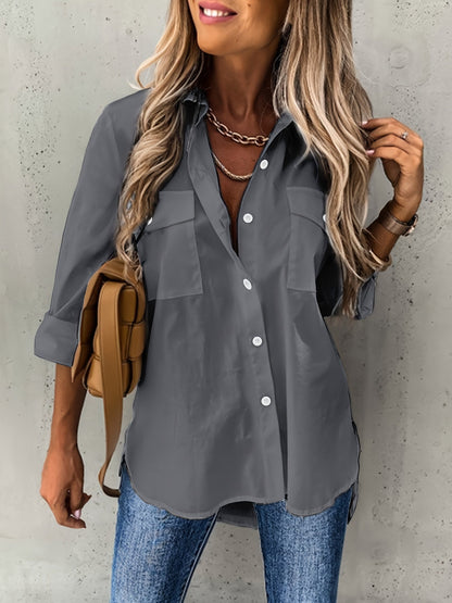 Chemise à manches longues avec boutons - tissu semi-transparent et col à revers