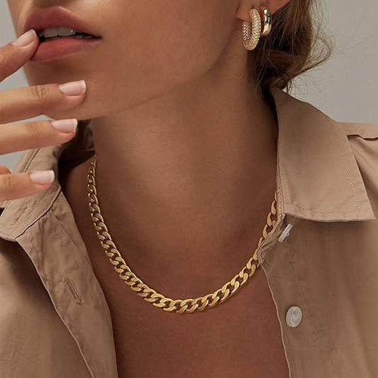 Collar Cubano con Cadenas Gruesas en Dorado