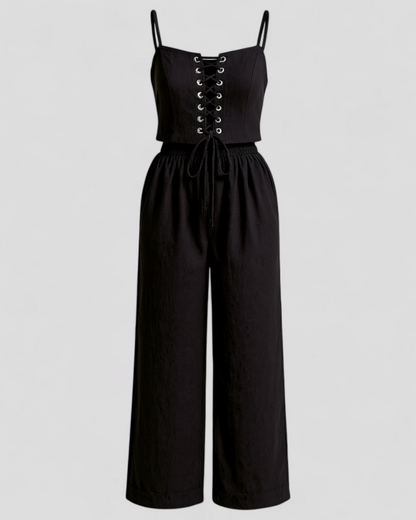 Alina | Kvinders Elegant Linned Sæt - Sort - Kvinders sæt - {{ product_tags }