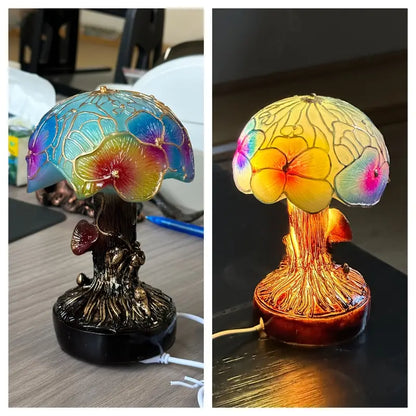 Kwiatowa lampa boho z grzybami