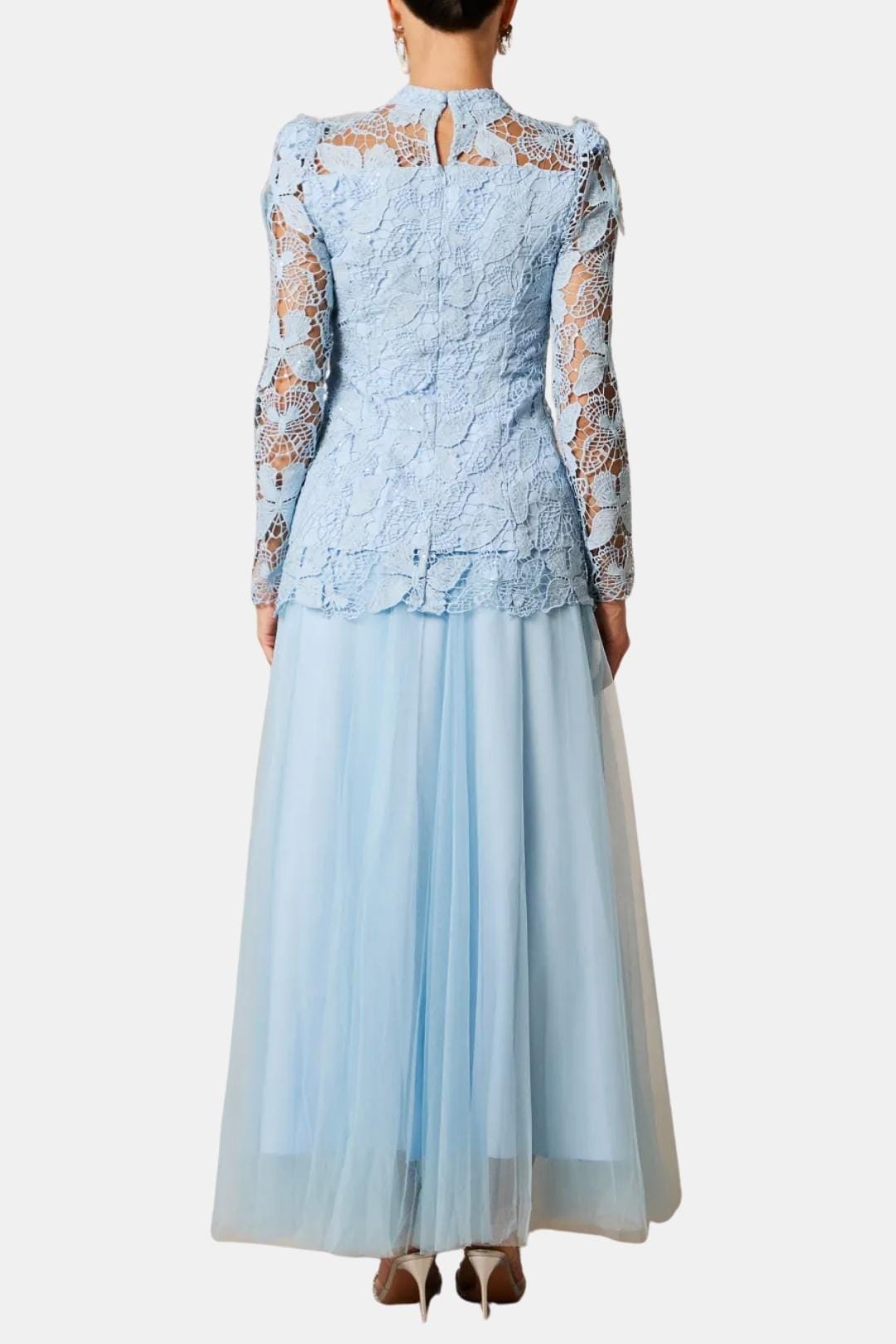 Kylee – Butterfly-Embroidered Lace Maxi Dress with Sheer Sleeves