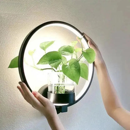 LED-Pflanzen-Wandleuchte mit Glasvase – Rund & Oval Zorenza