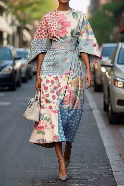 Havirelle™ - Robe midi florale femme élégante manches fluides imprimé artistique