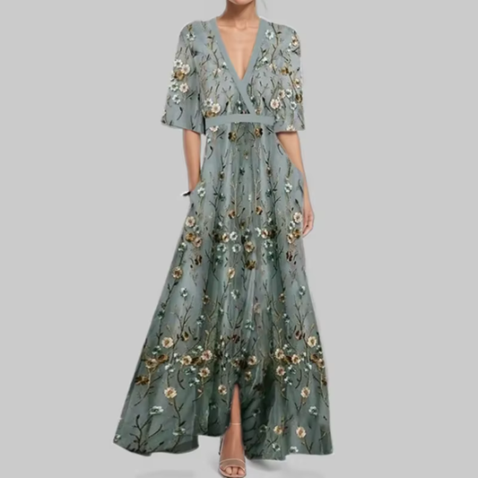Eleganter V-Ausschnitt, Boho-Maxikleid mit Gürtel