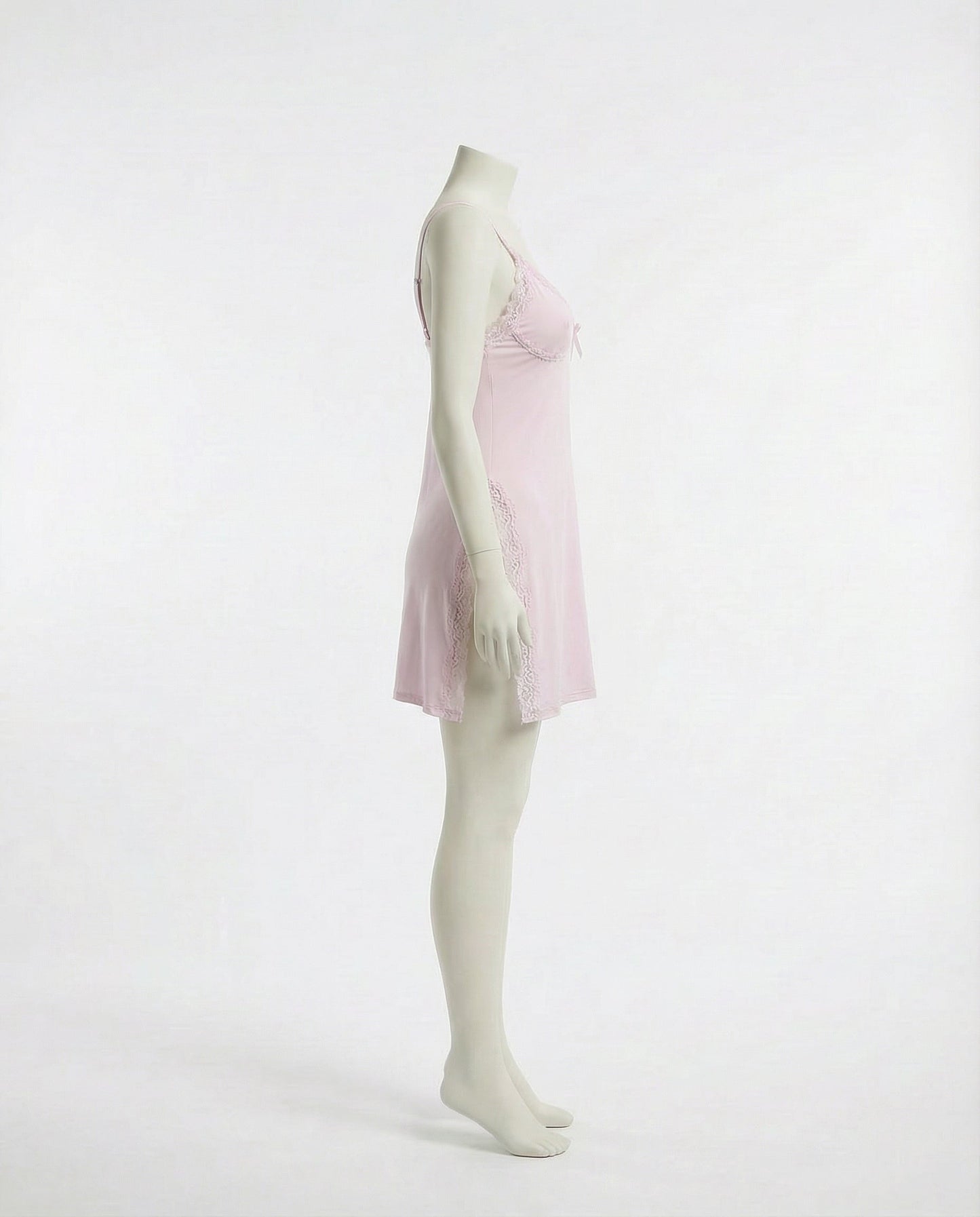 Pink Lace Trim Chemise With High Side Slits - Marelia