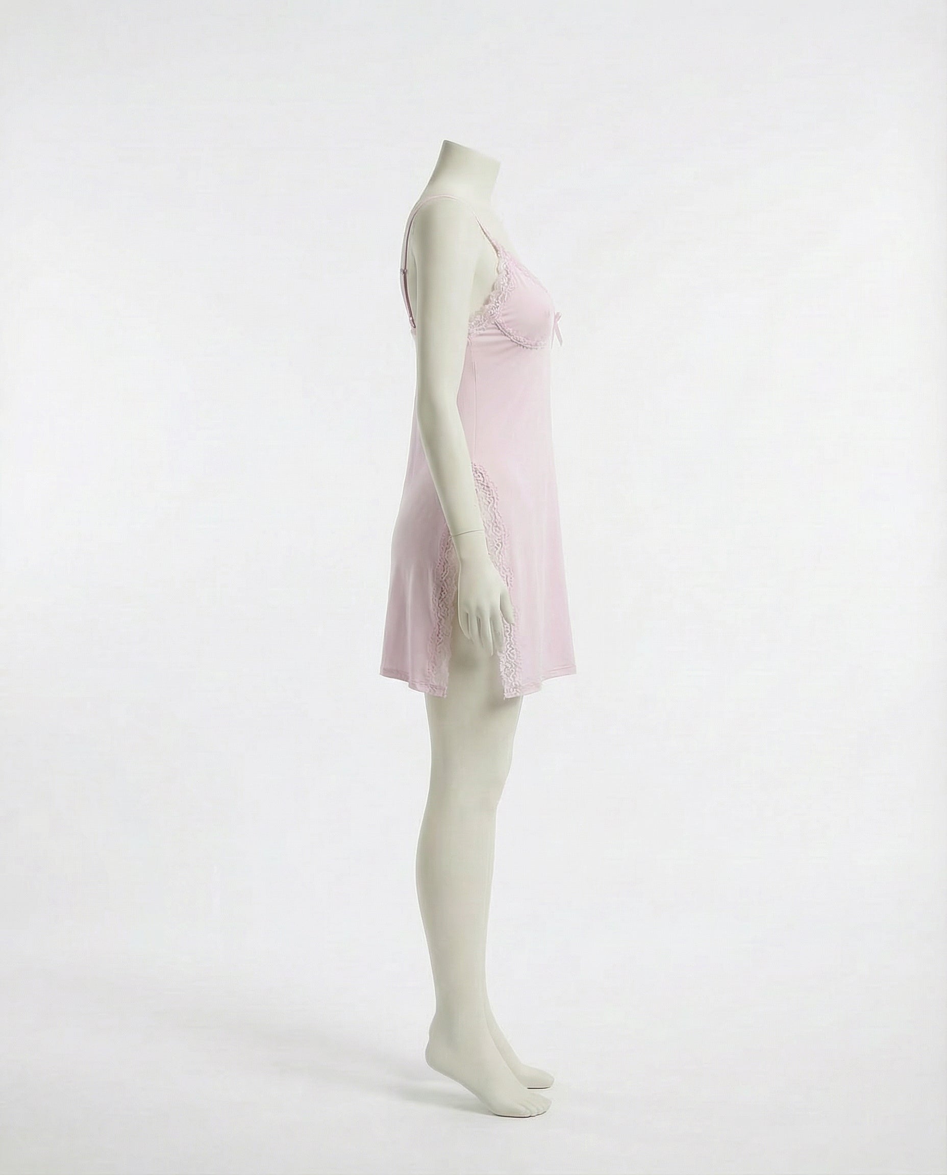 Pink Lace Trim Chemise With High Side Slits - Marelia