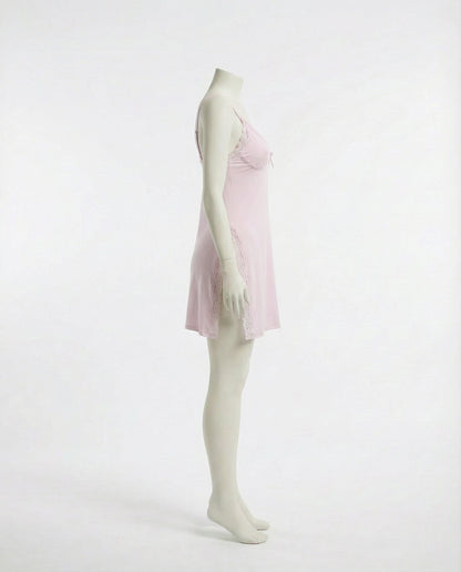 Pink Lace Trim Chemise With High Side Slits - Marelia