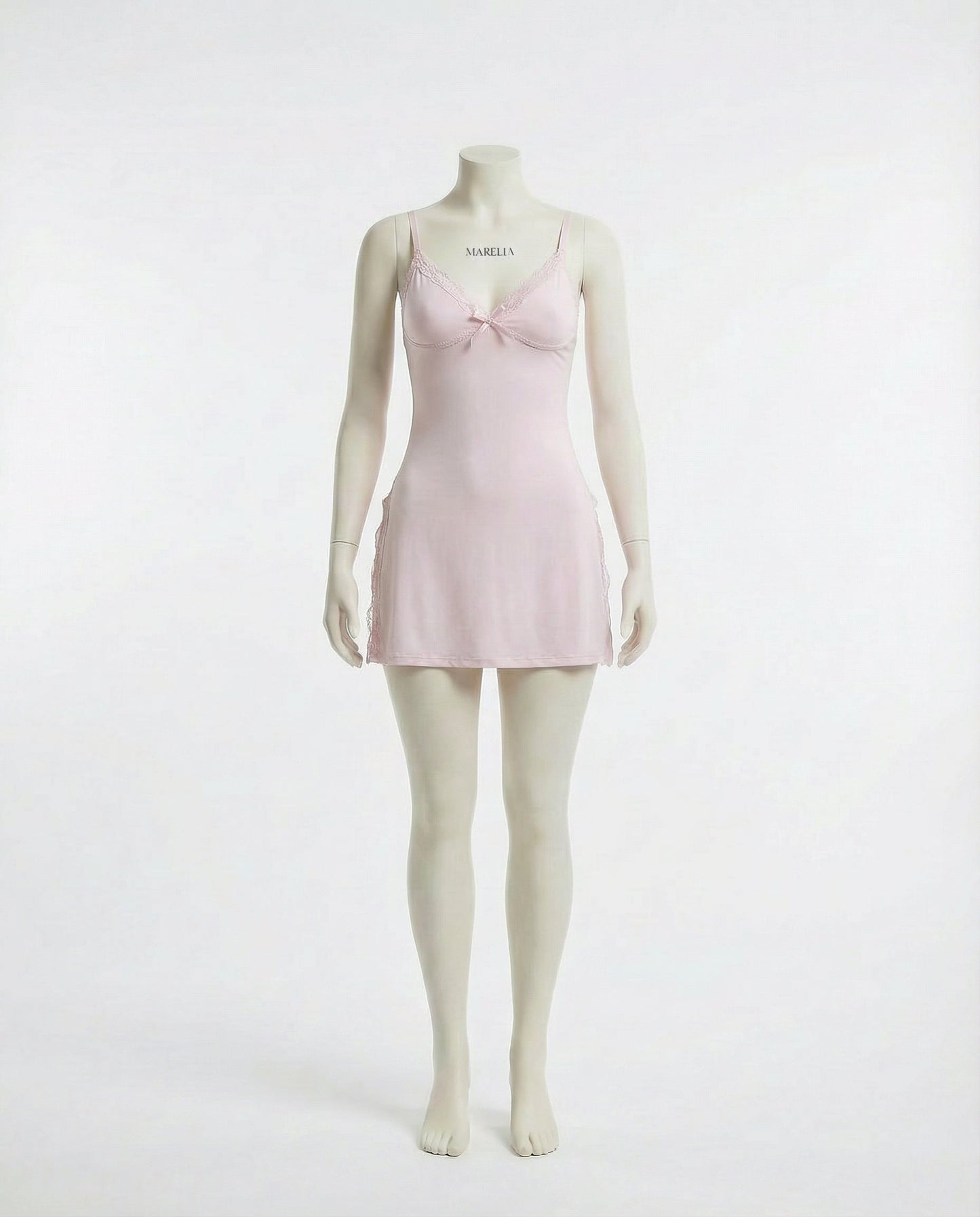 Pink Lace Trim Chemise With High Side Slits - Marelia