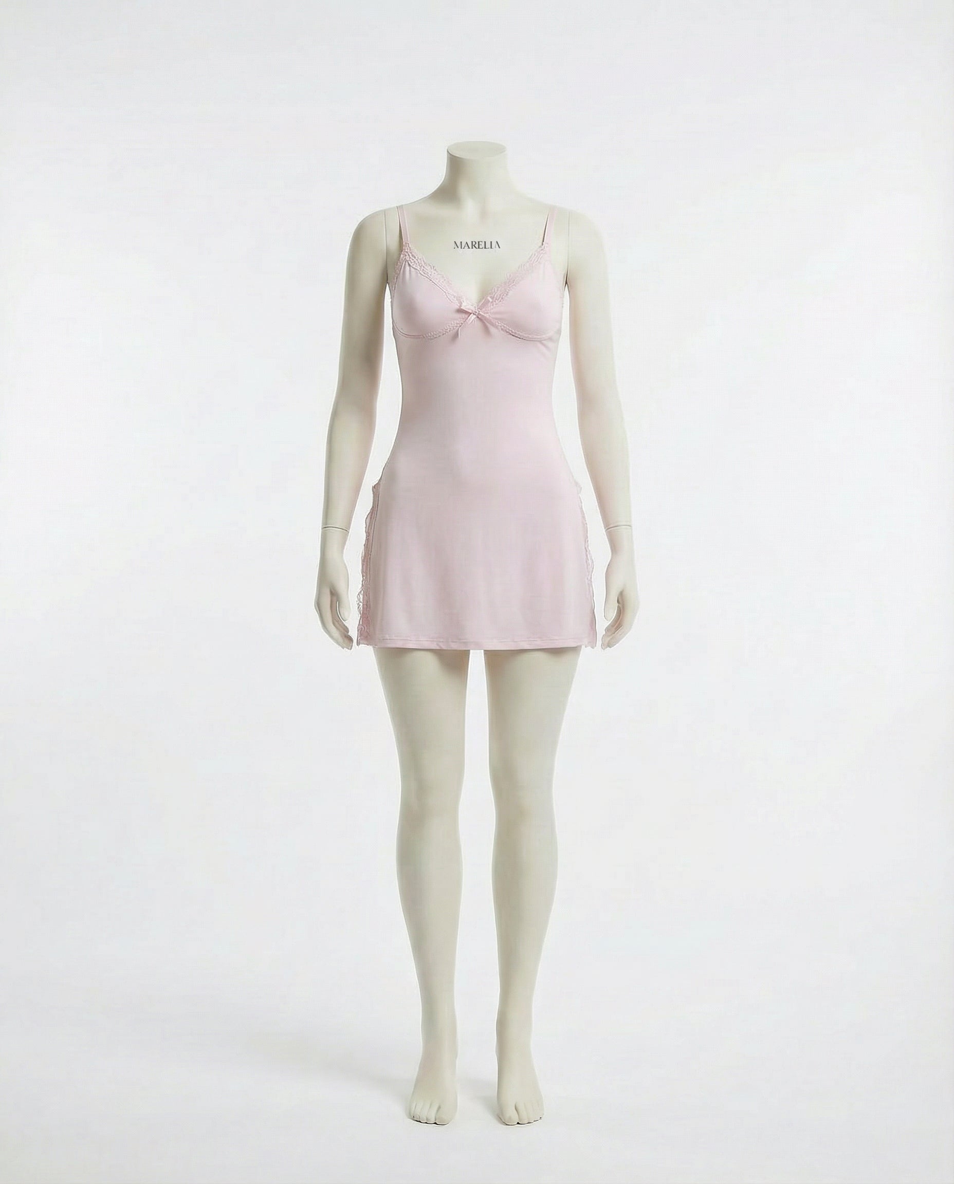 Pink Lace Trim Chemise With High Side Slits - Marelia