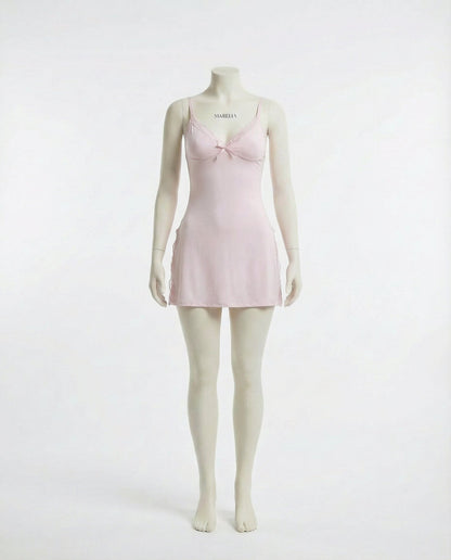 Pink Lace Trim Chemise With High Side Slits - Marelia