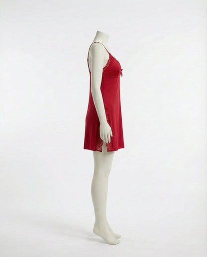 Red Lace Trim Chemise With High Side Slits - Marelia