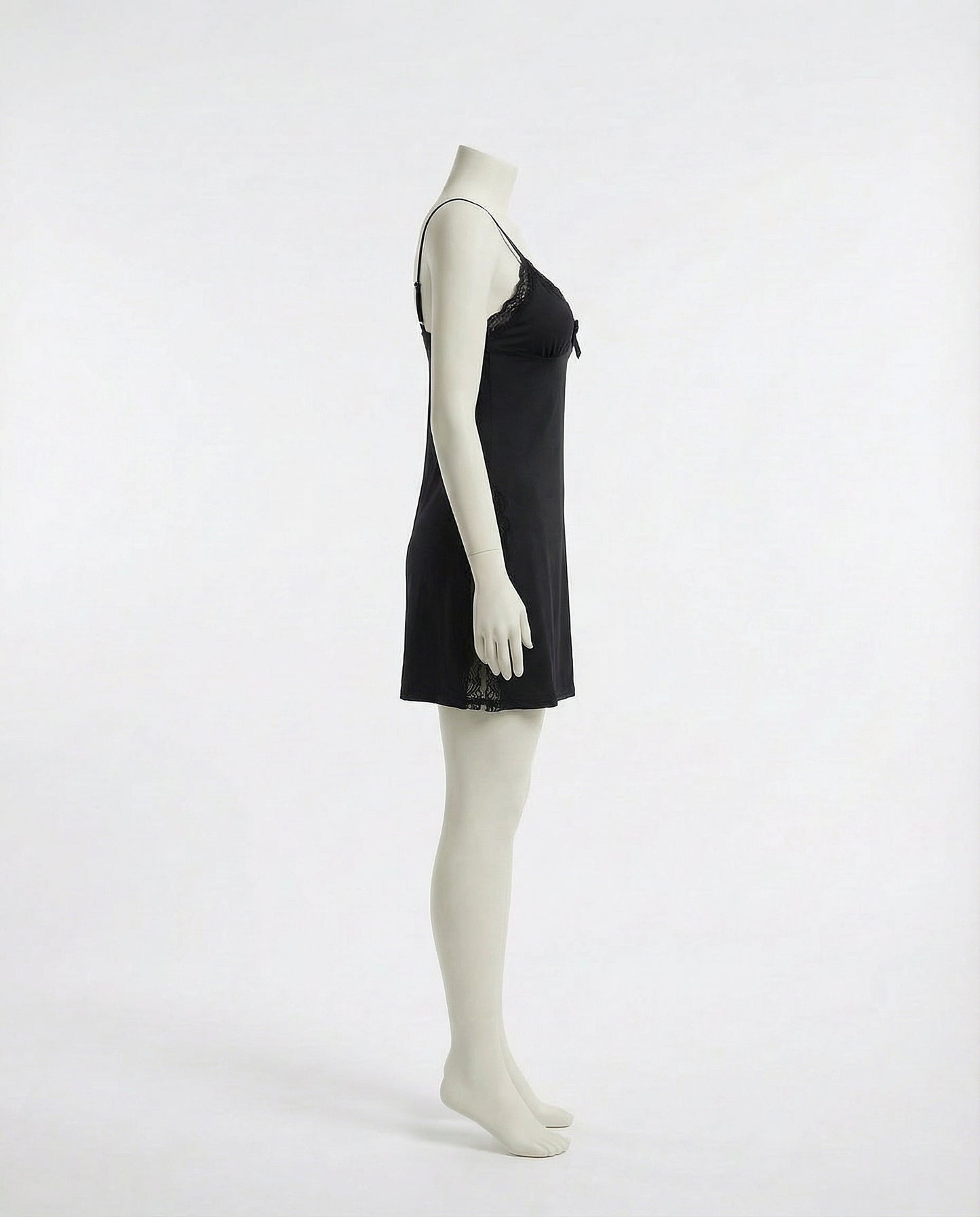 Black Lace Trim Chemise With High Side Slits - Marelia