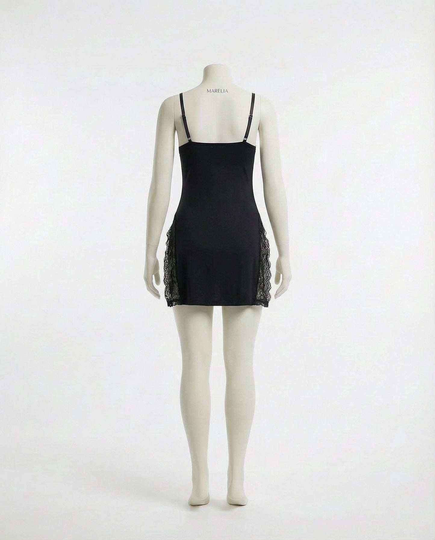 Black Lace Trim Chemise With High Side Slits - Marelia