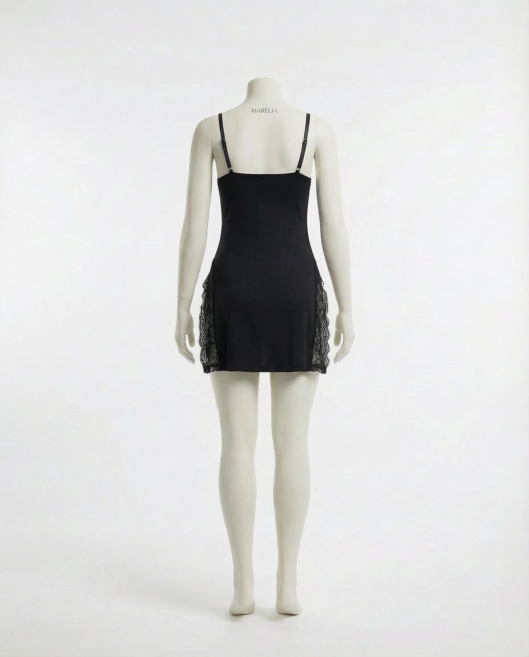 Black Lace Trim Chemise With High Side Slits - Marelia