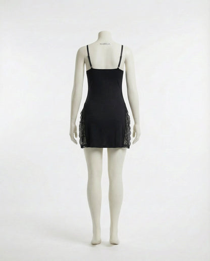 Black Lace Trim Chemise With High Side Slits - Marelia
